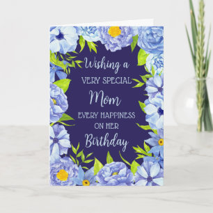 Blue Flowers Mum Birthday Card