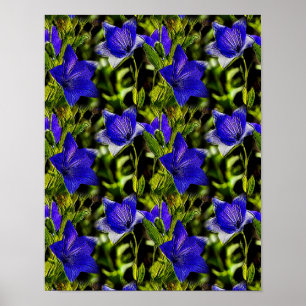 Blue Flowers Nature Art Pattern       Poster