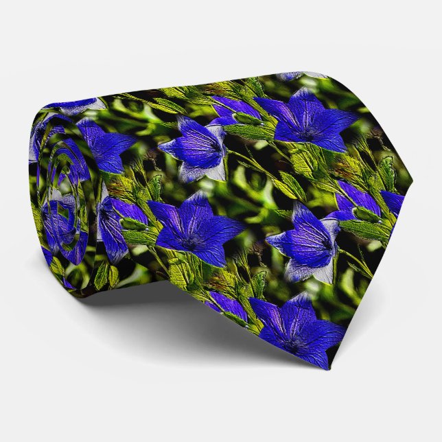Blue Flowers Nature Art Pattern        Tie (Rolled)