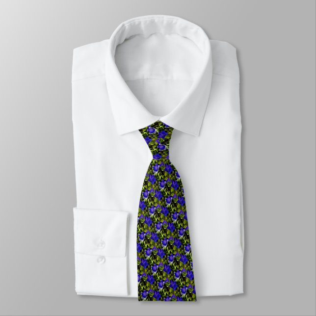 Blue Flowers Nature Art Small Pattern        Tie (Tied)