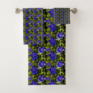 Blue Flowers Nature Pattern Bath Towel Set