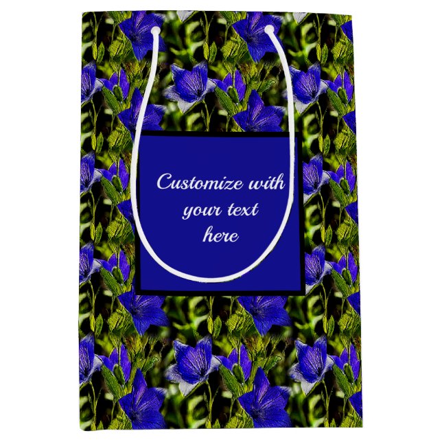 Blue Flowers Nature Pattern Personalised Medium Gift Bag (Front)