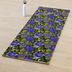 Blue Flowers Nature Pattern Personalised Yoga Mat