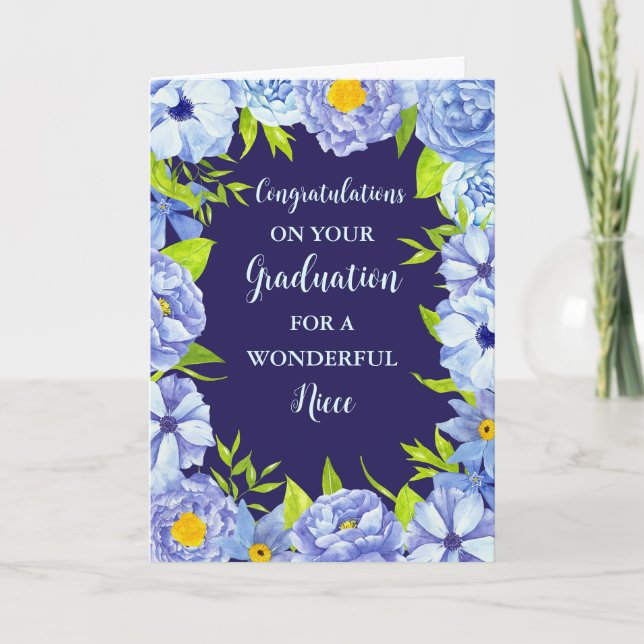 Blue Flowers Niece Congratulations Graduation Card (Front)