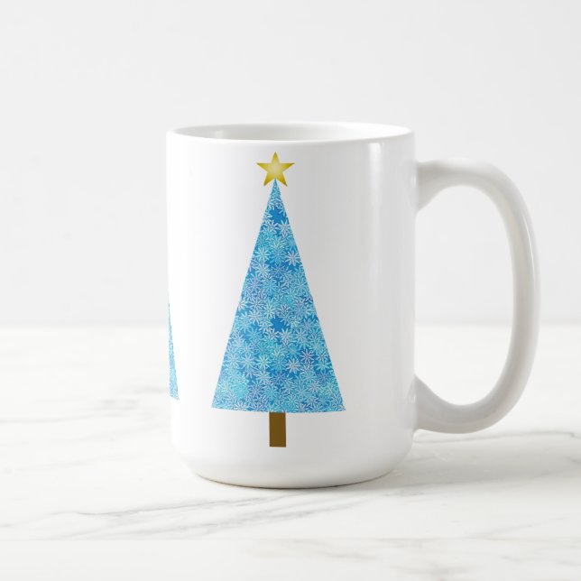 Blue flowers on a modern Christmas tree Coffee Mug (Right)