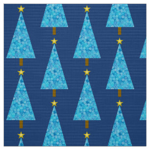 Blue flowers on a modern Christmas tree Fabric