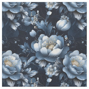 Blue Flowers on Dark Blue Fabric