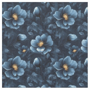 Blue Flowers on Dark Blue Fabric
