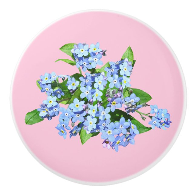 Blue Flowers on Pastel Pink Ceramic Pull (Front)