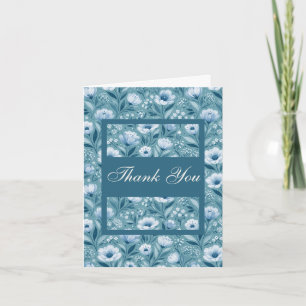 Blue Flowers on Turquoise Blue Background Thank You Card