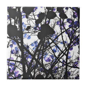 Blue flowers on winter tree concept digital art ceramic tile
