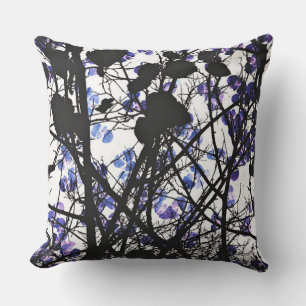 Blue flowers on winter tree concept digital art cushion