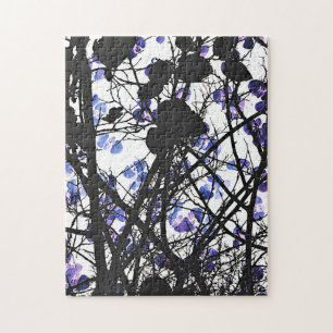 Blue flowers on winter tree concept digital art jigsaw puzzle