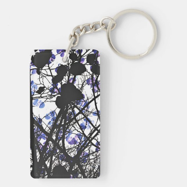 Blue flowers on winter tree concept digital art key ring (Back)