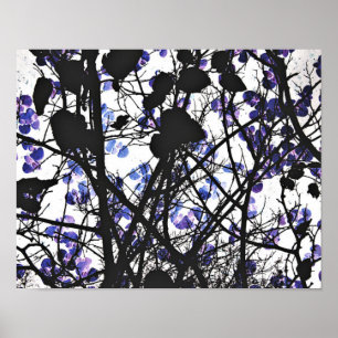 Blue flowers on winter tree concept digital art poster