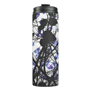 Blue flowers on winter tree concept digital art thermal tumbler