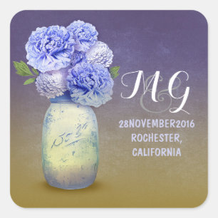 Blue flowers painted mason jar wedding stickers