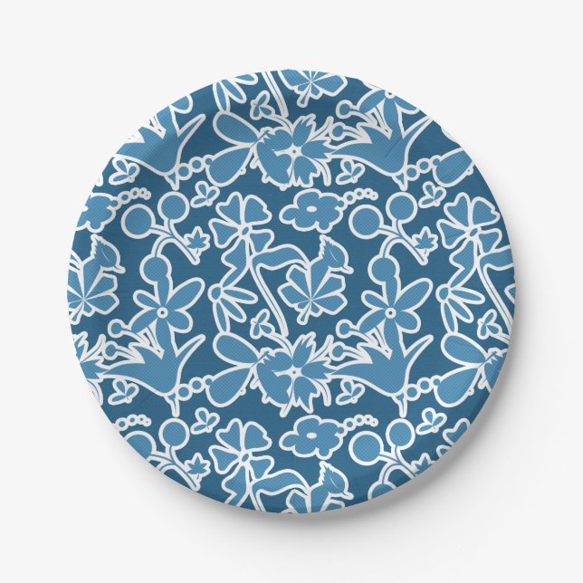 Blue flowers paper plate (Front)