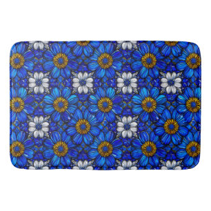 Blue flowers pattern bath mat