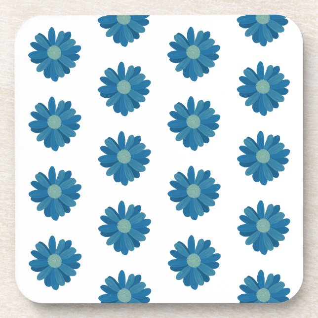 Blue flowers pattern Hard plastic coaster (Front)