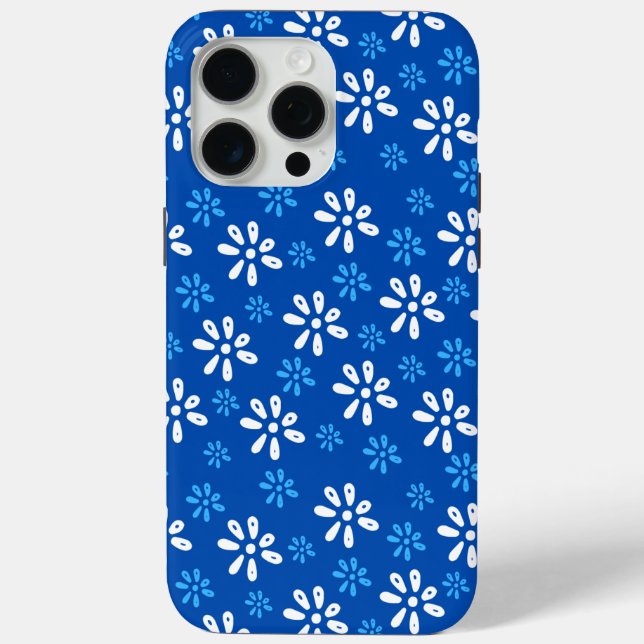 Blue Flowers Pattern iPhone 15 Pro Max Case (Back)
