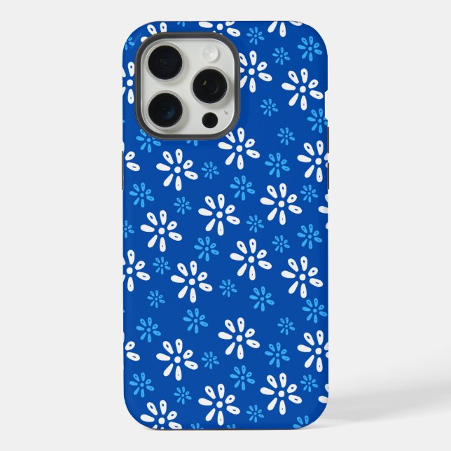 Blue Flowers Pattern iPhone 15 Pro Max Case (Back)