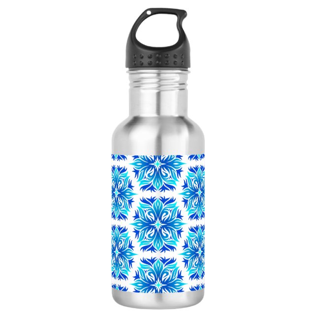 Blue Flowers, Pattern Of Flowers, Floral Pattern 532 Ml Water Bottle (Front)