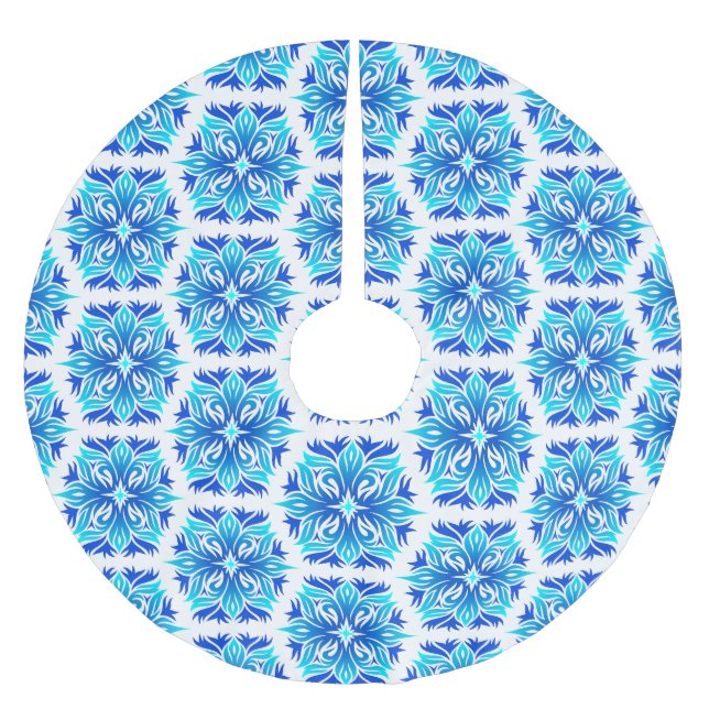 Blue Flowers, Pattern Of Flowers, Floral Pattern Brushed Polyester Tree Skirt (Front)