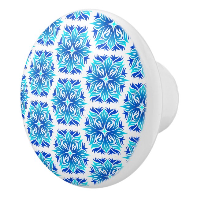 Blue Flowers, Pattern Of Flowers, Floral Pattern Ceramic Knob (Right)