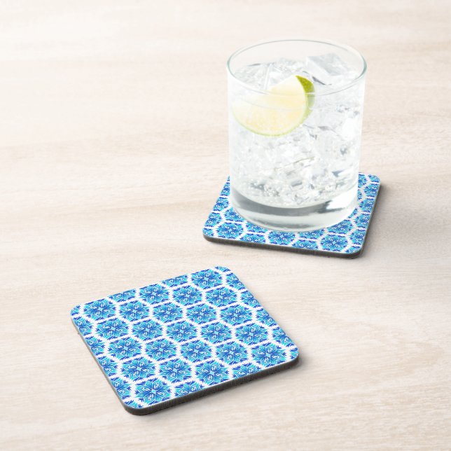 Blue Flowers, Pattern Of Flowers, Floral Pattern Coaster (Right Side)