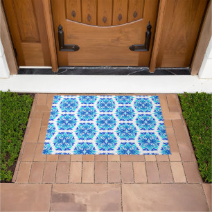 Blue Flowers, Pattern Of Flowers, Floral Pattern Doormat