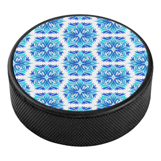 Blue Flowers, Pattern Of Flowers, Floral Pattern Hockey Puck (3/4)