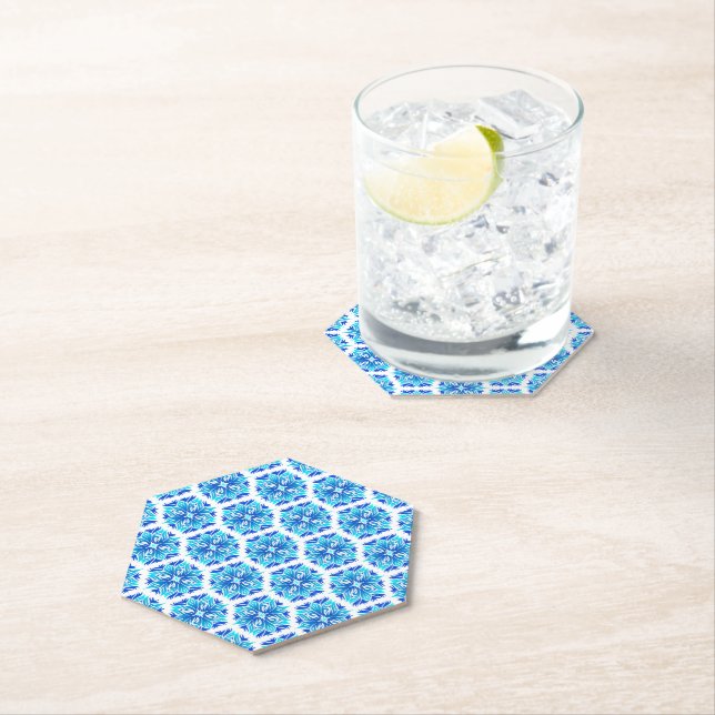 Blue Flowers, Pattern Of Flowers, Floral Pattern Paper Coaster (Insitu)