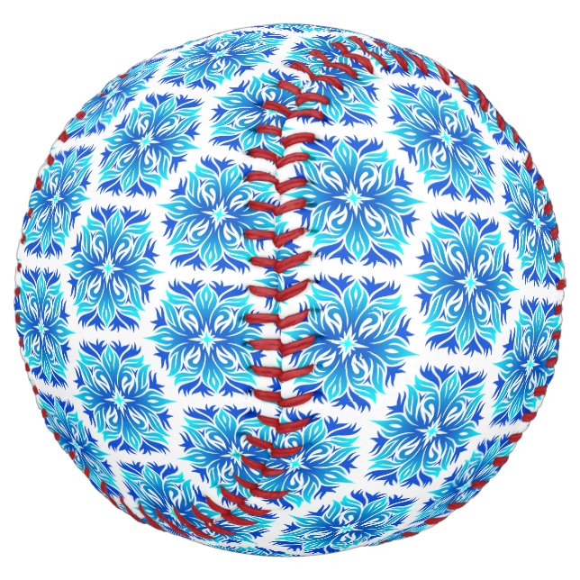 Blue Flowers, Pattern Of Flowers, Floral Pattern Softball (Angled)
