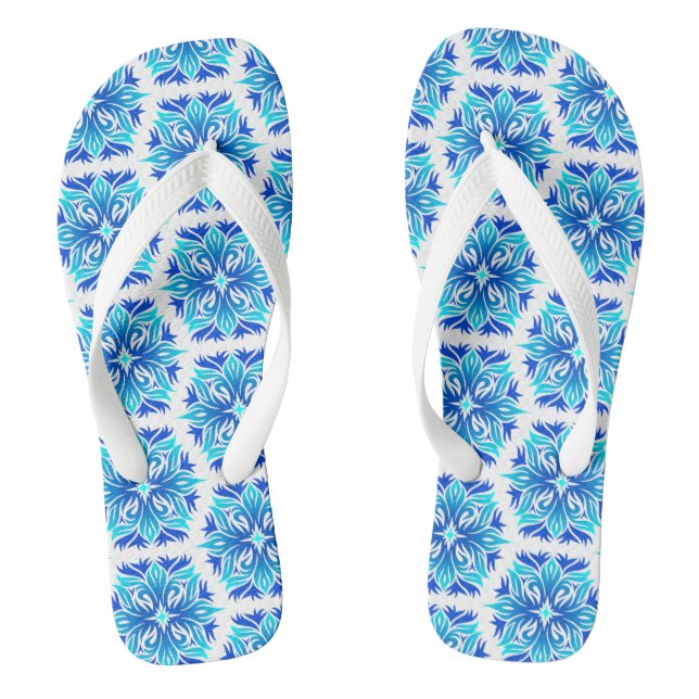 Blue Flowers, Pattern Of Flowers, Floral Pattern Thongs (Footbed)