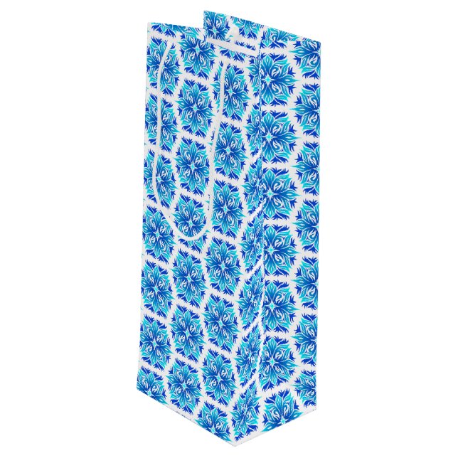 Blue Flowers, Pattern Of Flowers, Floral Pattern Wine Gift Bag (Back Angled)