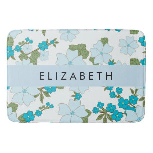 Blue Flowers, Pattern Of Flowers, Your Name Bath Mat