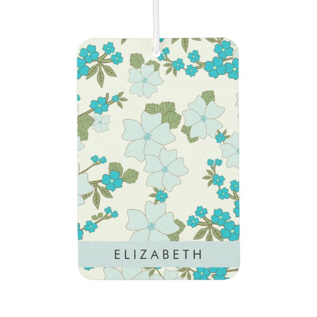 Blue Flowers, Pattern Of Flowers, Your Name Car Air Freshener (Front)