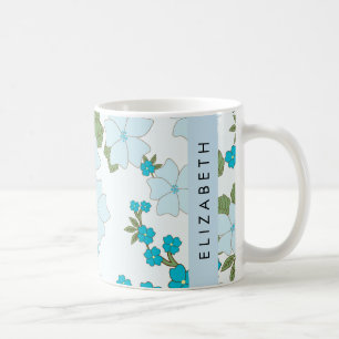 Blue Flowers, Pattern Of Flowers, Your Name Coffee Mug