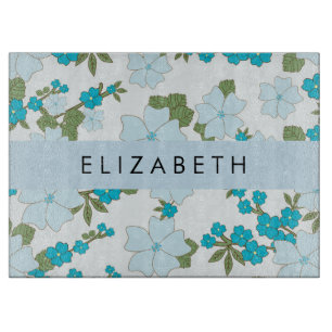 Blue Flowers, Pattern Of Flowers, Your Name Cutting Board