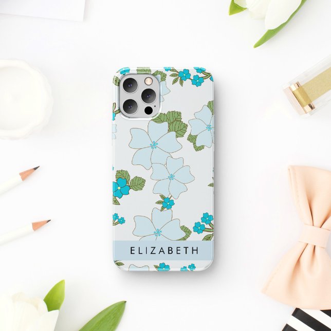 Blue Flowers, Pattern Of Flowers, Your Name iPhone 16 Case (Creator Uploaded)