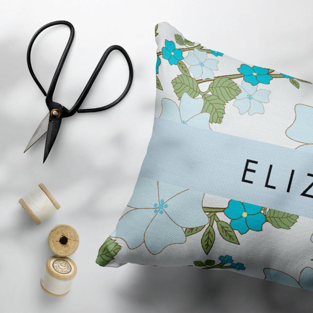 Blue Flowers, Pattern Of Flowers, Your Name Pillowcase (Creator Uploaded)