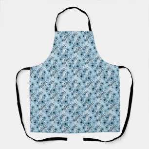 Blue flowers pattern on tiger background apron