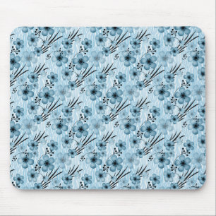 Blue flowers pattern on tiger background mouse pad