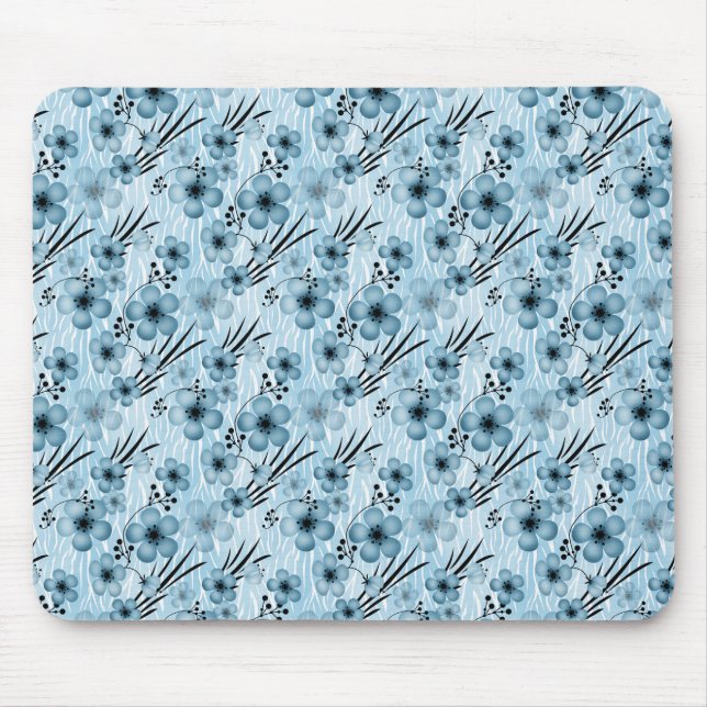 Blue flowers pattern on tiger background mouse pad (Front)