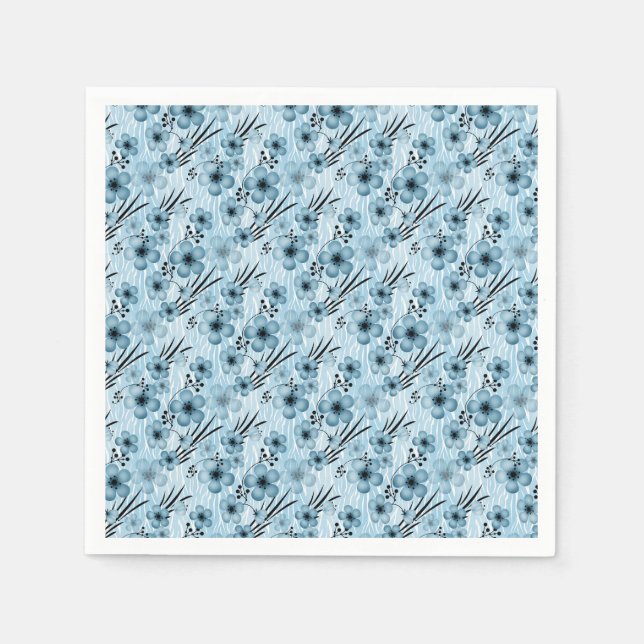 Blue flowers pattern on tiger background napkin (Front)