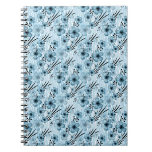 Blue flowers pattern on tiger background notebook