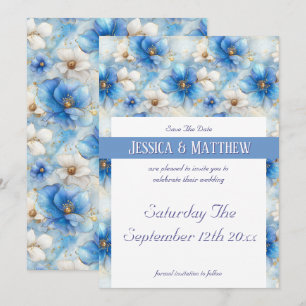 Blue Flowers Pattern Save The Date
