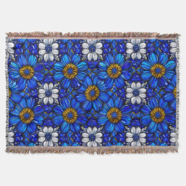 Blue flowers pattern throw blanket (Front)