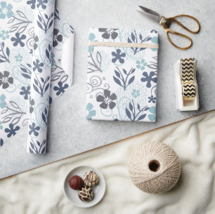 Blue Flowers Pattern Wrapping Paper